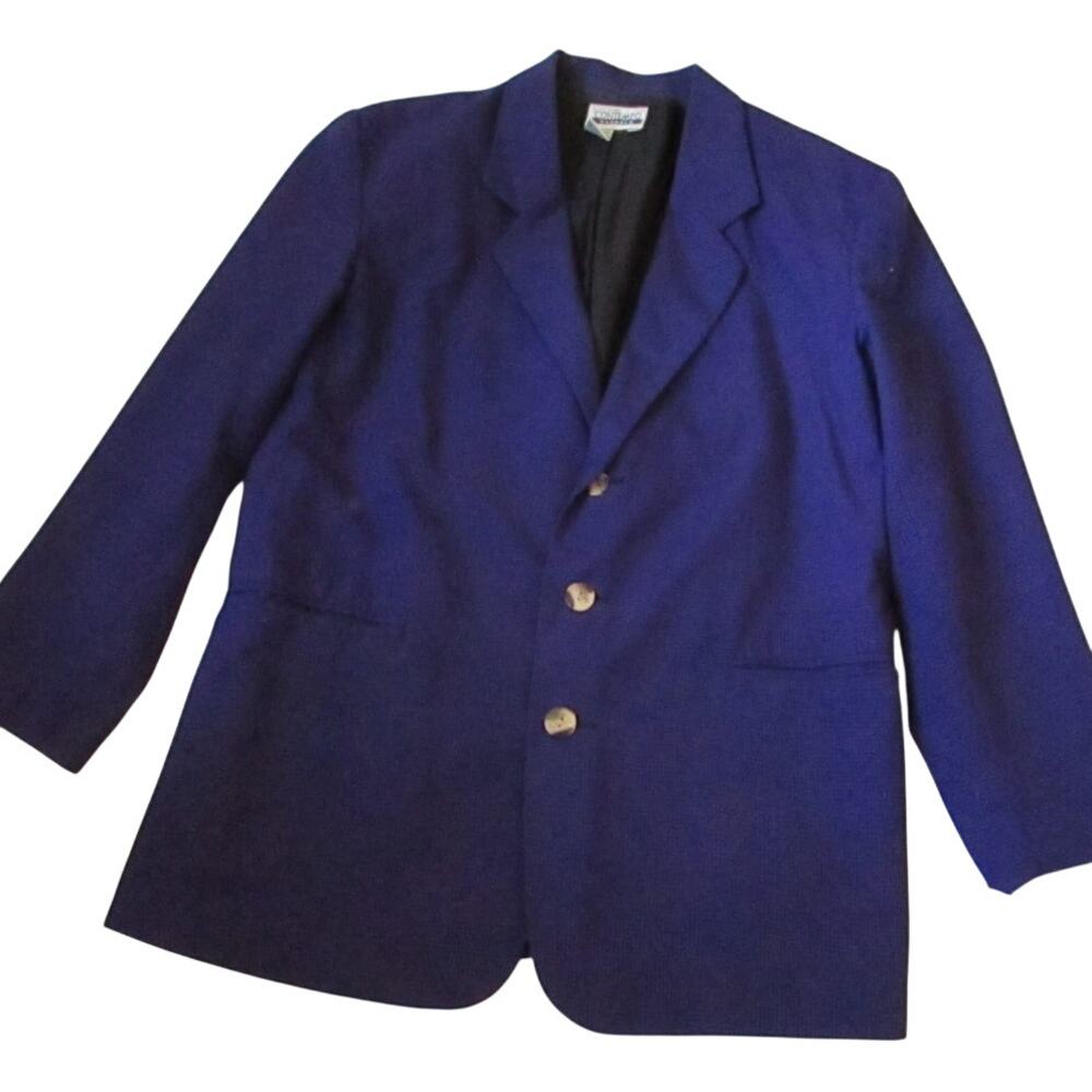 Vintage Contempo Casuals Blazer Small Purple Black Plaid Power Boxy Jacket 80s - Picture 2 of 16